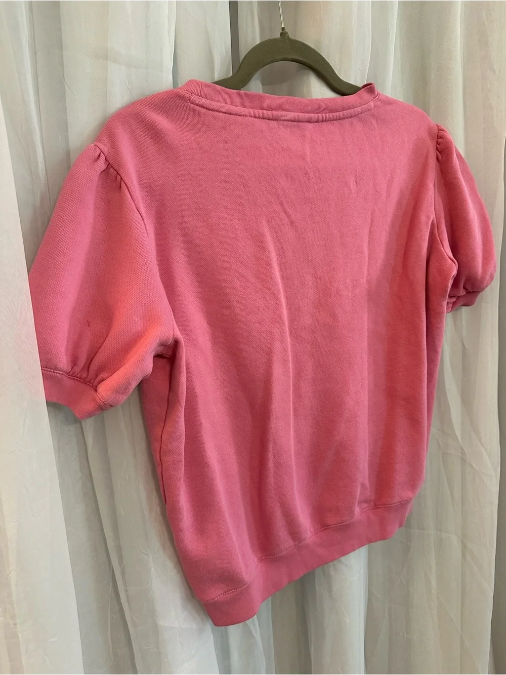 J. Crew Pink Puff-Sleeve Short Sweatshirt